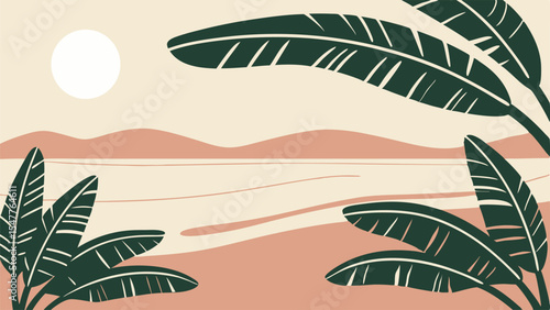 Minimalist Tropical Beach Sunset – Modern Vector Landscape