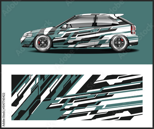 Abstract Teal Black and White Car Wrap Design