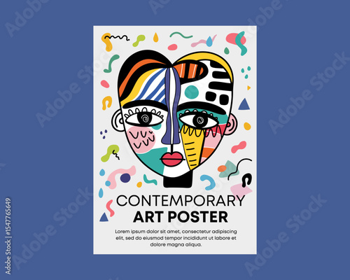 Contemporary Art Cubist Face Poster Vector Illustration for Abstract Themes in Colorful Style for Modern Wall Art