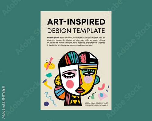 Art-Inspired Cubist Face Design Template Vector Illustration for Abstract Themes in Vibrant Colors for Modern Prints