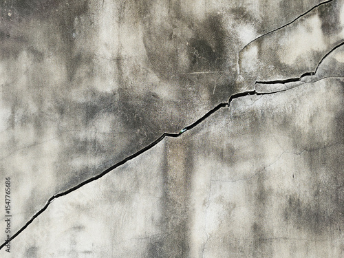 Large structural diagonal cracks and many cracks right top corner on cement wall or textured. caused by the earthquake.