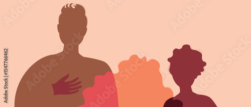 BIPOC father or dad with kids, color silhouette vector illustration as concept happy authentic Family copy space template for fathers day