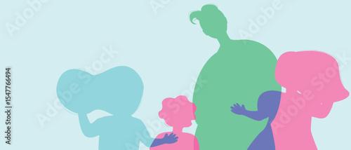 Father or dad with children, color silhouette vector illustration as concept happy authentic Family copy space template for fathers day