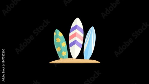 Surfboard for surfing in sea water. Summer vacation time 3d animation 