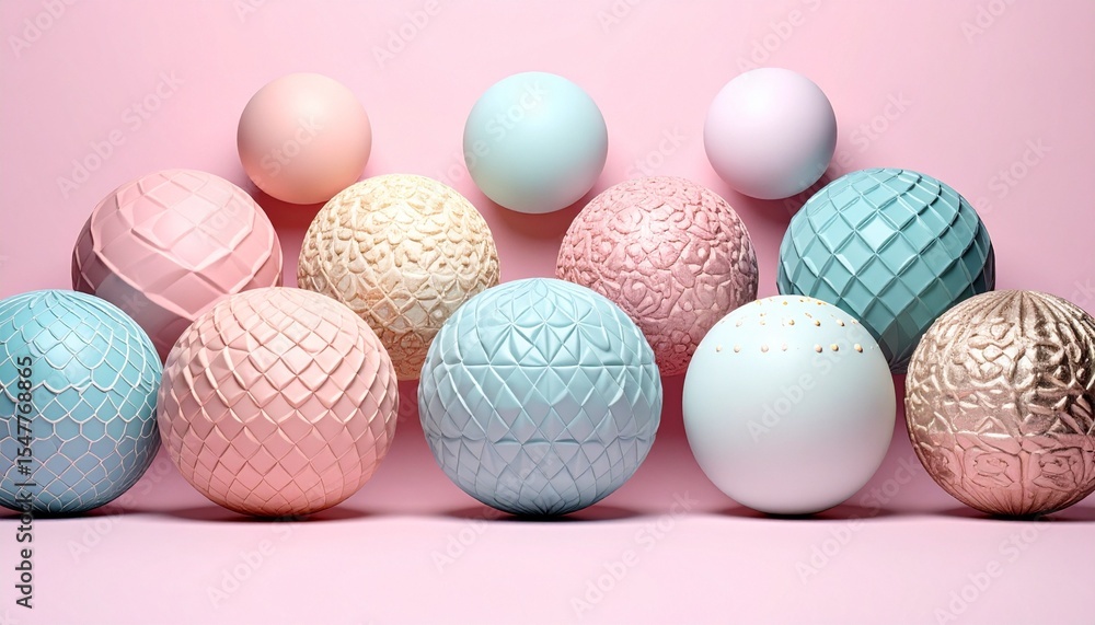 pastel textured spheres in two rows on pink background pastel textured spheres in two rows on pink background