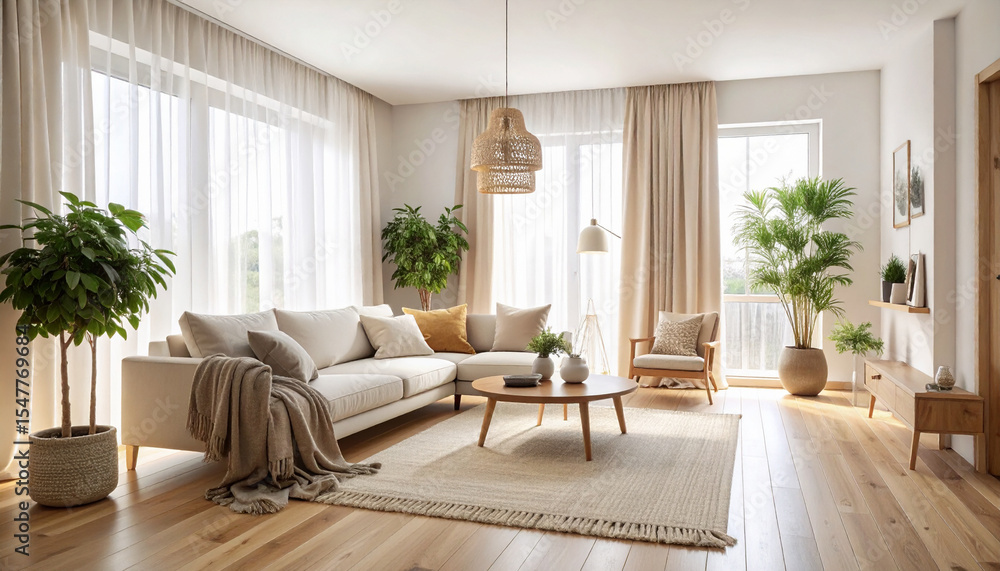リアルで程よい広さのマンションリビングの広角写真 – Wide-Angle View of a Realistic, Moderately Sized Apartment Living Room リアルで程よい広さのマンションリビングの広角写真 – Wide-Angle View of a Realistic, Moderately Sized Apartment Living Room