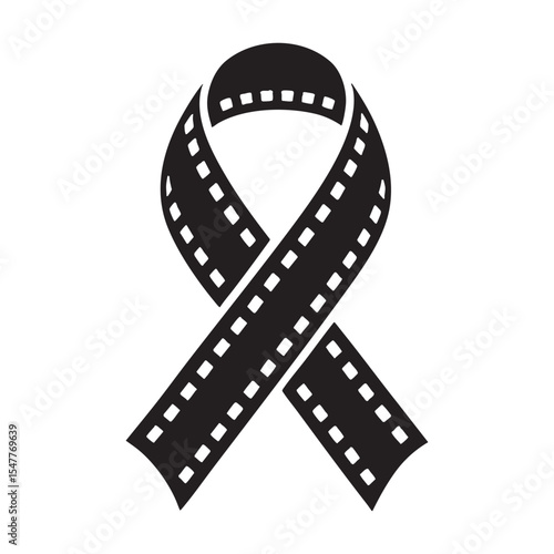 Film strip ribbon vector. Cinema awareness symbol black white. 