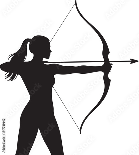 Woman archer silhouette in action pose
