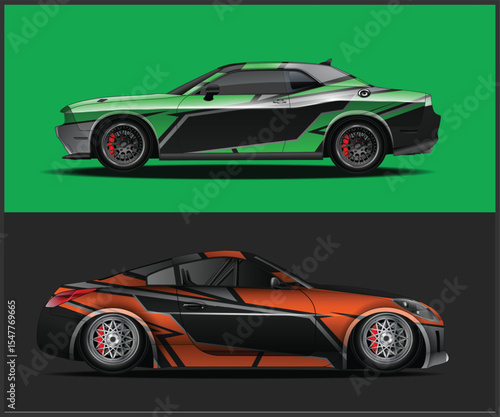 Custom Car Wrap Designs Green and Orange Muscle Cars
