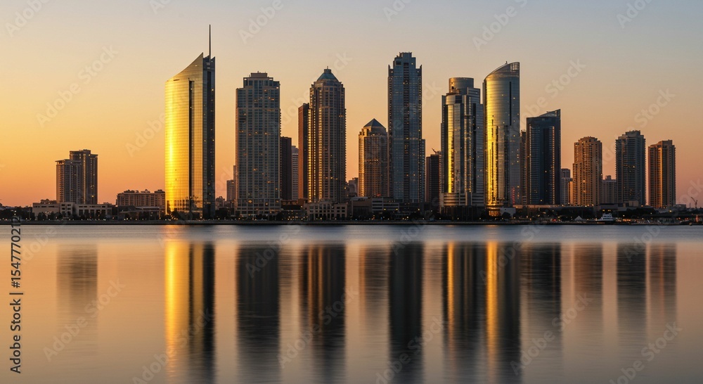 Fototapeta premium Sunrise cityscape reflections