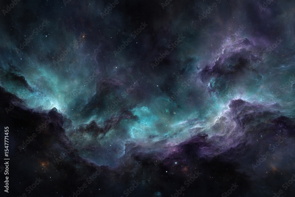 Fototapeta premium Teal And Purple Cosmic Nebula In Dark Space