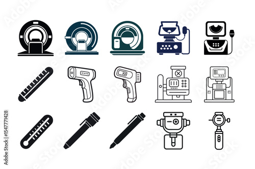 Advanced Medical Diagnostic and Measurement Devices Icon Set isolated on white background