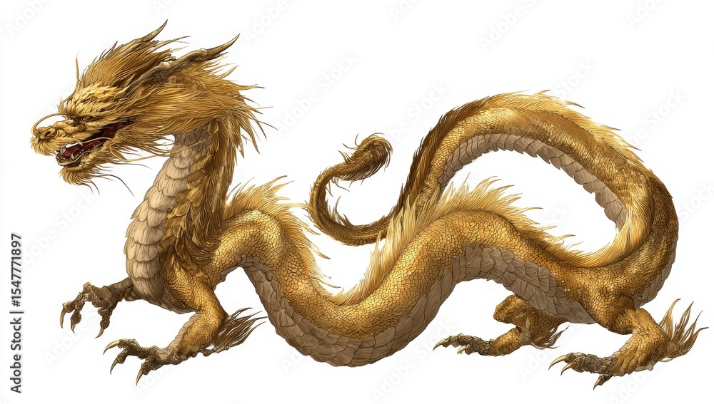 Obraz premium Golden Dragon Illustration Mythical Creature Art