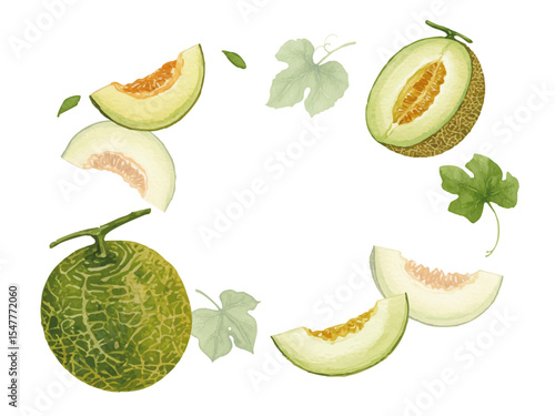Vector watercolor melon / 水彩テイストのメロンイラスト