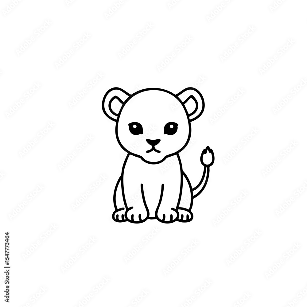 Cute lion cub icon in black outline style Cute lion cub icon in black outline style