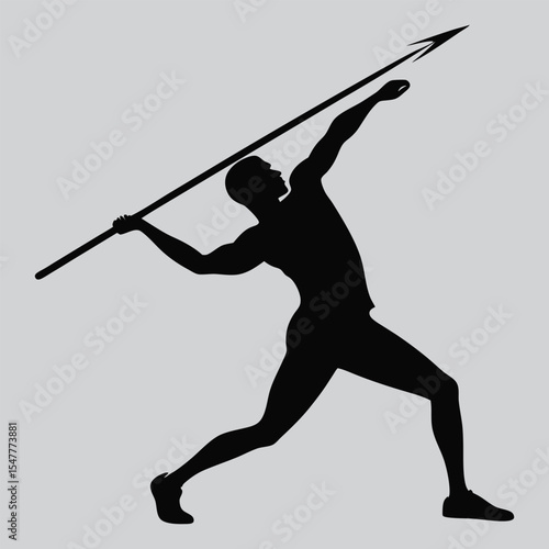 Javelin Thrower in Mid-Throw silhouette vector design art and illustration
