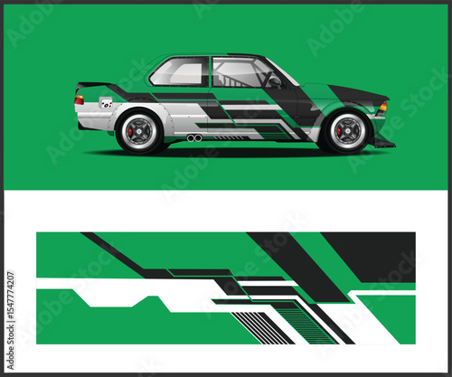 Green Black White Racing Car Wrap Design Template