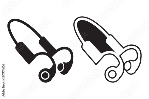 Earpiece, wireless headphone art silhouette vector with line art on white background