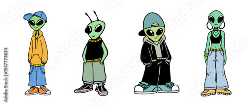 Funny Urban Alien With Human Fashion Illustration