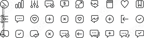 Minimalist Chat, Reaction & UI Interface Line Icon Set – Message, Heart, Reply, Status Symbols