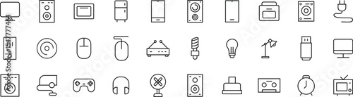 Electronic Devices & Tech Line Icons set – Gadgets, Audio, USB, Smart Tools