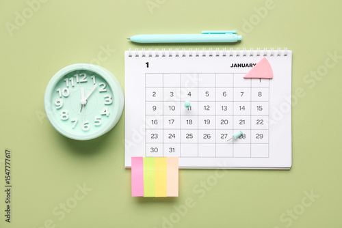 Calendar with alarm clock, ...