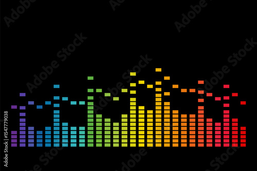 Colorful audio equalizer graphic spectrum on black background