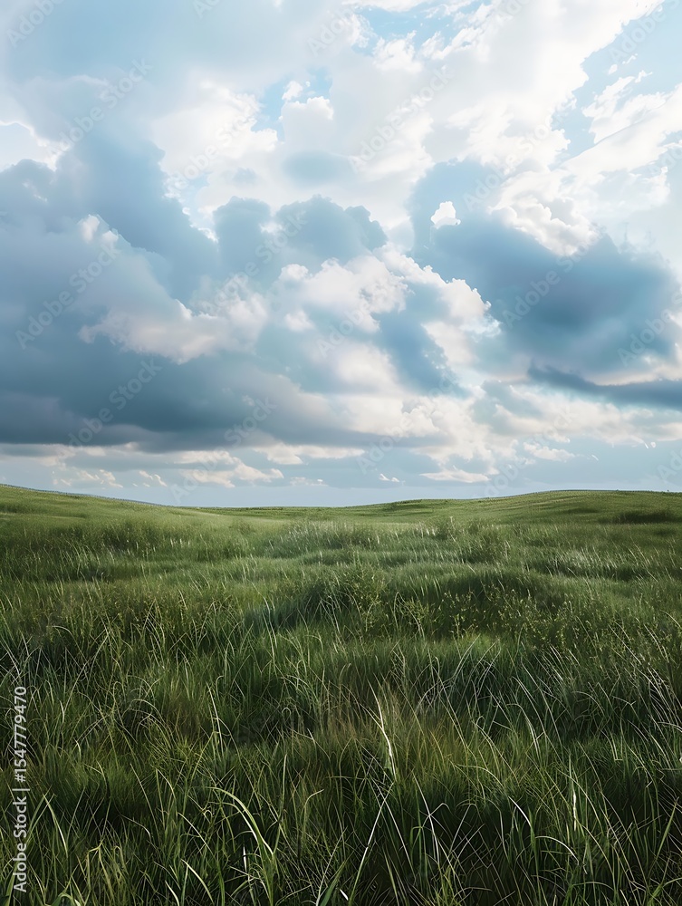 Open Grassland with Dramatic Clouds on a Windy Day Open Grassland with Dramatic Clouds on a Windy Day