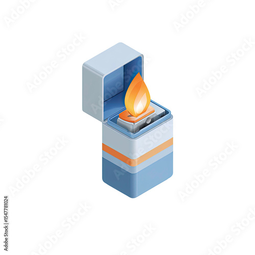 Isometric lighter with flame illustration on transparent background