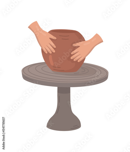 Potter makes a clay pot on a potter is wheel