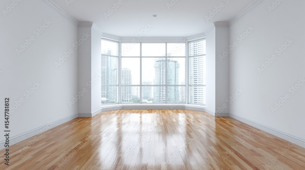 Obraz premium Spacious Empty Room with Large Windows and City View