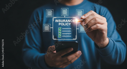 Wallpaper Mural Person reviewing digital insurance policy on smartphone Torontodigital.ca