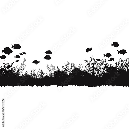 Fishes and coral silhouette illustration black vector