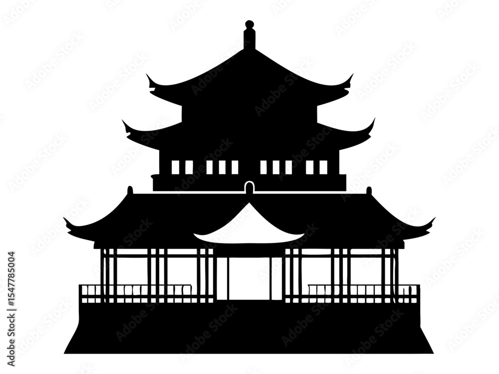 Fototapeta premium A traditional home full black silhouette vector illustration design