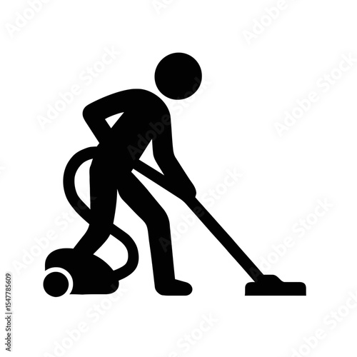 Vacuum Cleaner Pictogram Icon of Person Vacuuming for Cleaning Service