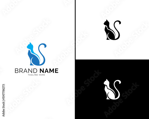 Elegant Cat Logo in Three Stylish Colors. Modern Logo Set with Blue, Black, and Dual-Tone Designs for Unique Brand Identity, Premium Product Labeling, and Digital Branding Use.

