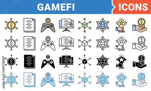 Gamefi banner icon set with multiple style collection.