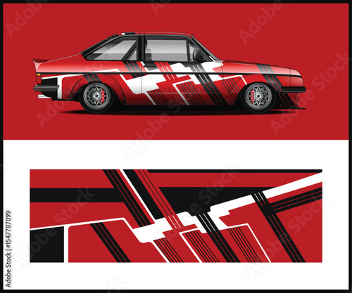 Red Black White Abstract Race Car Wrap Design