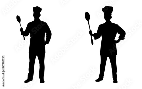 Set of chef standing full black silhouette vector illustration design