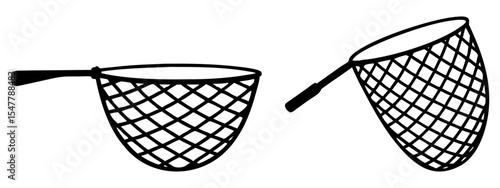 Set of fishing net full black silhouette vector illustration design