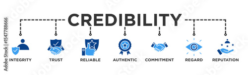 Credibility banner web icon vector illustration concept with icon of integrity, trust, reliable, authentic, commitment, regard, and reputation