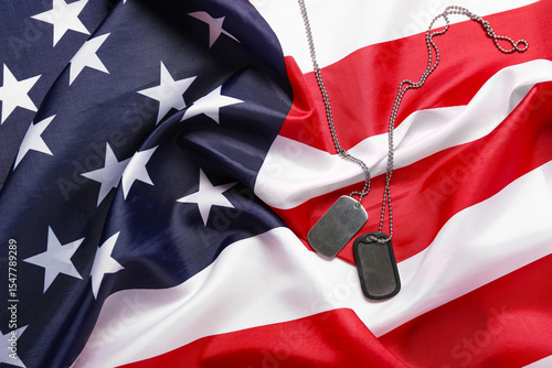 USA flag and military id tags