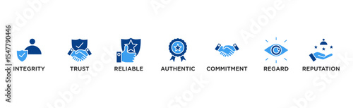 Credibility banner web icon vector illustration concept with icon of integrity, trust, reliable, authentic, commitment, regard, and reputation