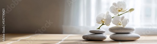 Serene White Orchid and Stones Zen Still Life,Spa,Relaxation