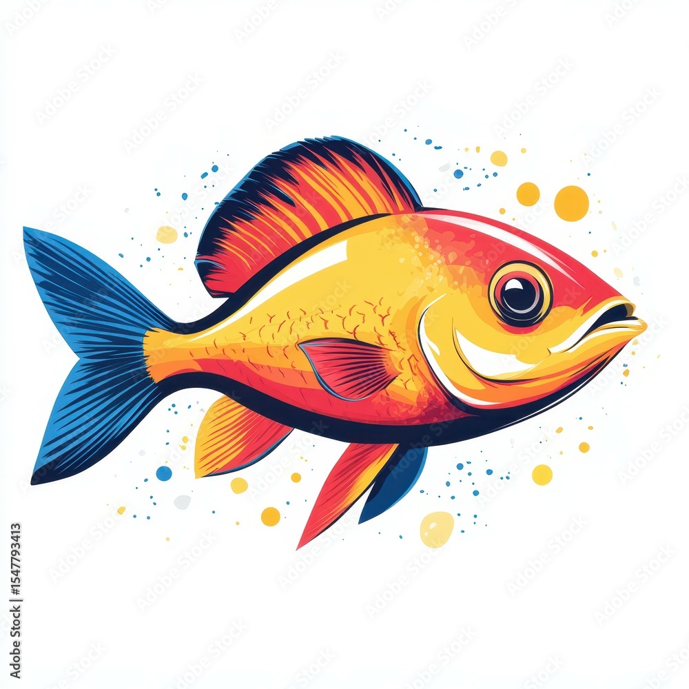 Fototapeta premium Colorful fish swimming in a vibrant aquatic scene with splashes of color and playful details