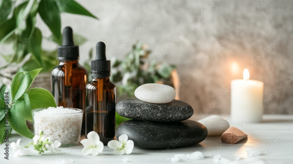 Spa Essential Oils with Stones and Salt, Aromatherapy, Relaxation Spa Essential Oils with Stones and Salt, Aromatherapy, Relaxation