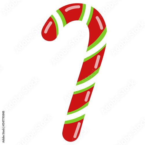 Classic Red, Green, and White Candy Cane – Festive Christmas Vector Illustration