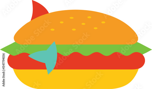 Flat Style Fish Sandwich Backg Vector Art