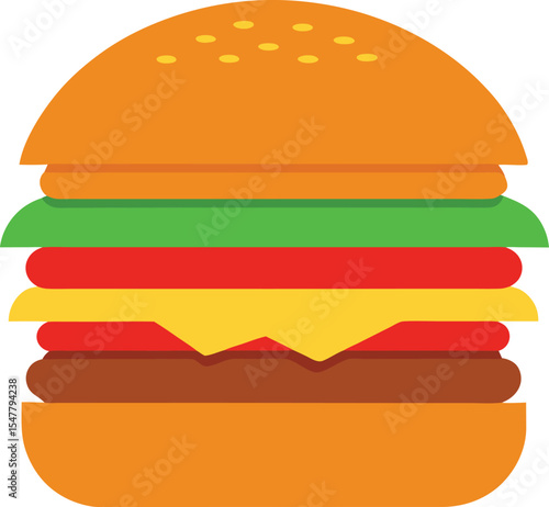 Flat Style Double Decker Burger Whit Vector Art