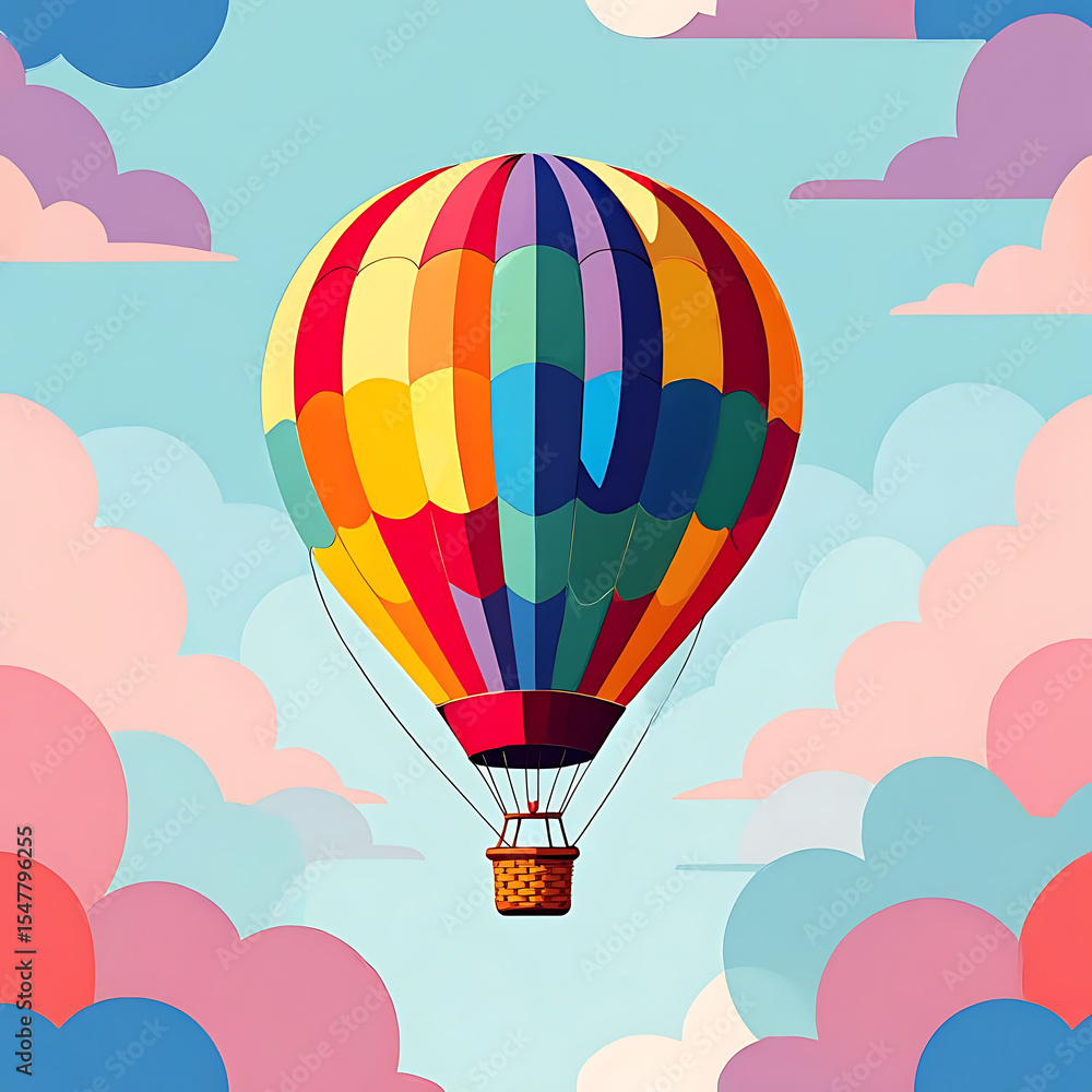 Fototapeta premium Colorful Hot Air Balloon Soaring Through a Whimsical Cloudscape